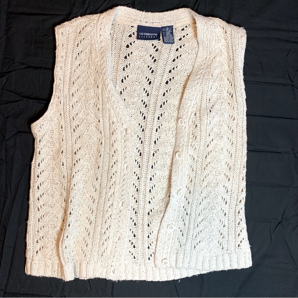 Boho Liz Claiborne LizSport sweater vest. Vintage 1990s.